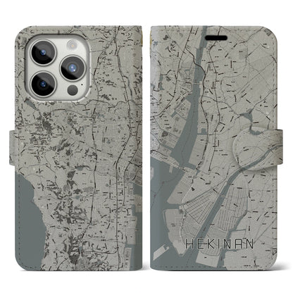 【碧南（愛知県）】地図柄iPhoneケース（手帳タイプ）モノトーン・iPhone 15 Pro 用