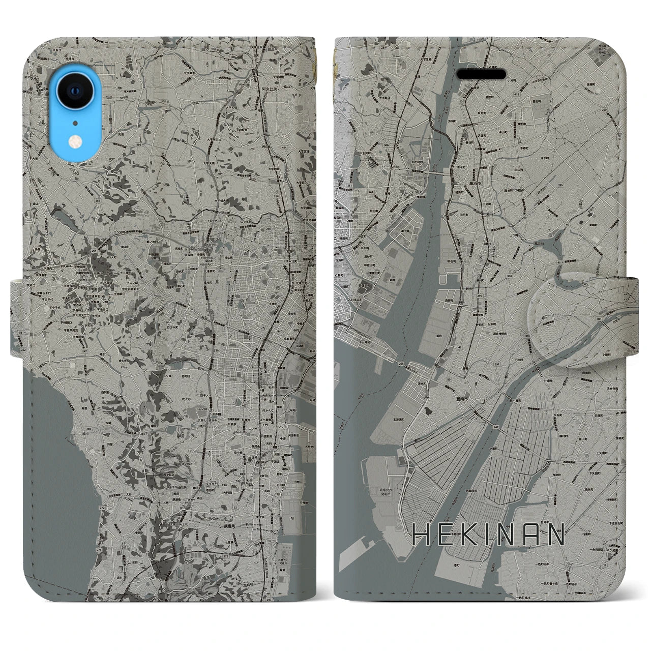 【碧南】地図柄iPhoneケース（手帳両面タイプ・モノトーン）iPhone XR 用