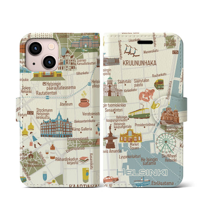 【ヘルシンキ（イラスト）】イラストマップiPhoneケース（手帳タイプ）ブライト・iPhone 13 mini 用