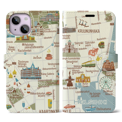 【ヘルシンキ（イラスト）】イラストマップiPhoneケース（手帳タイプ）ブライト・iPhone 14 用