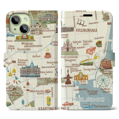 【ヘルシンキ（イラスト）】イラストマップiPhoneケース（手帳タイプ）ブライト・iPhone 15 用