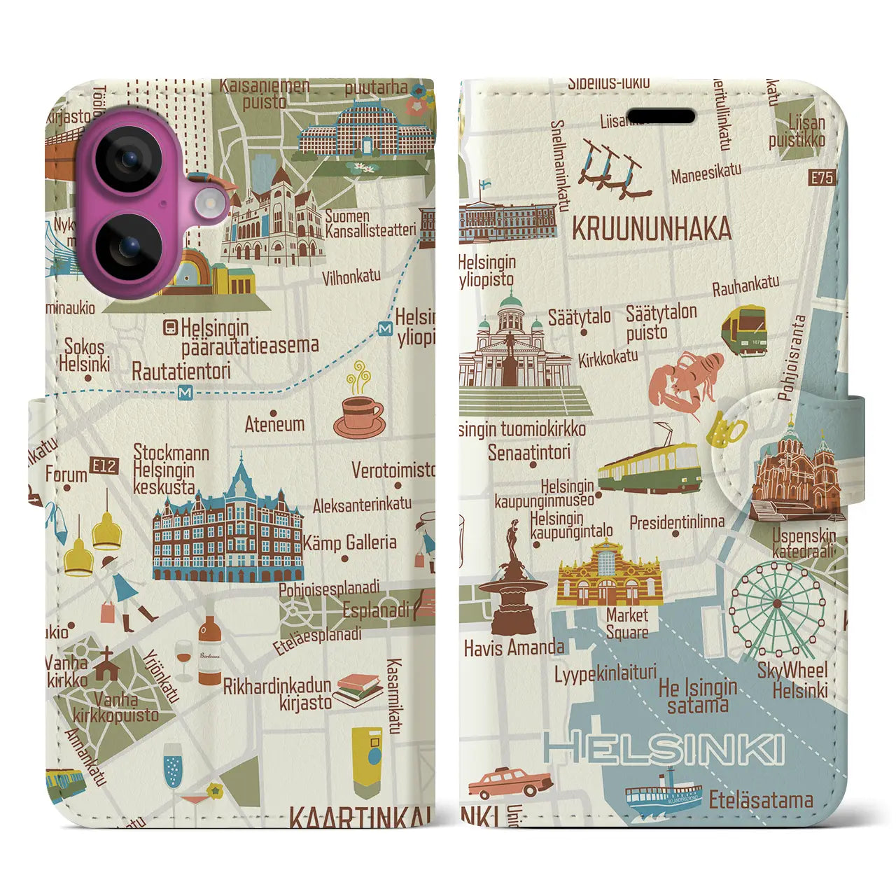 【ヘルシンキ】イラストマップiPhoneケース（手帳タイプ）