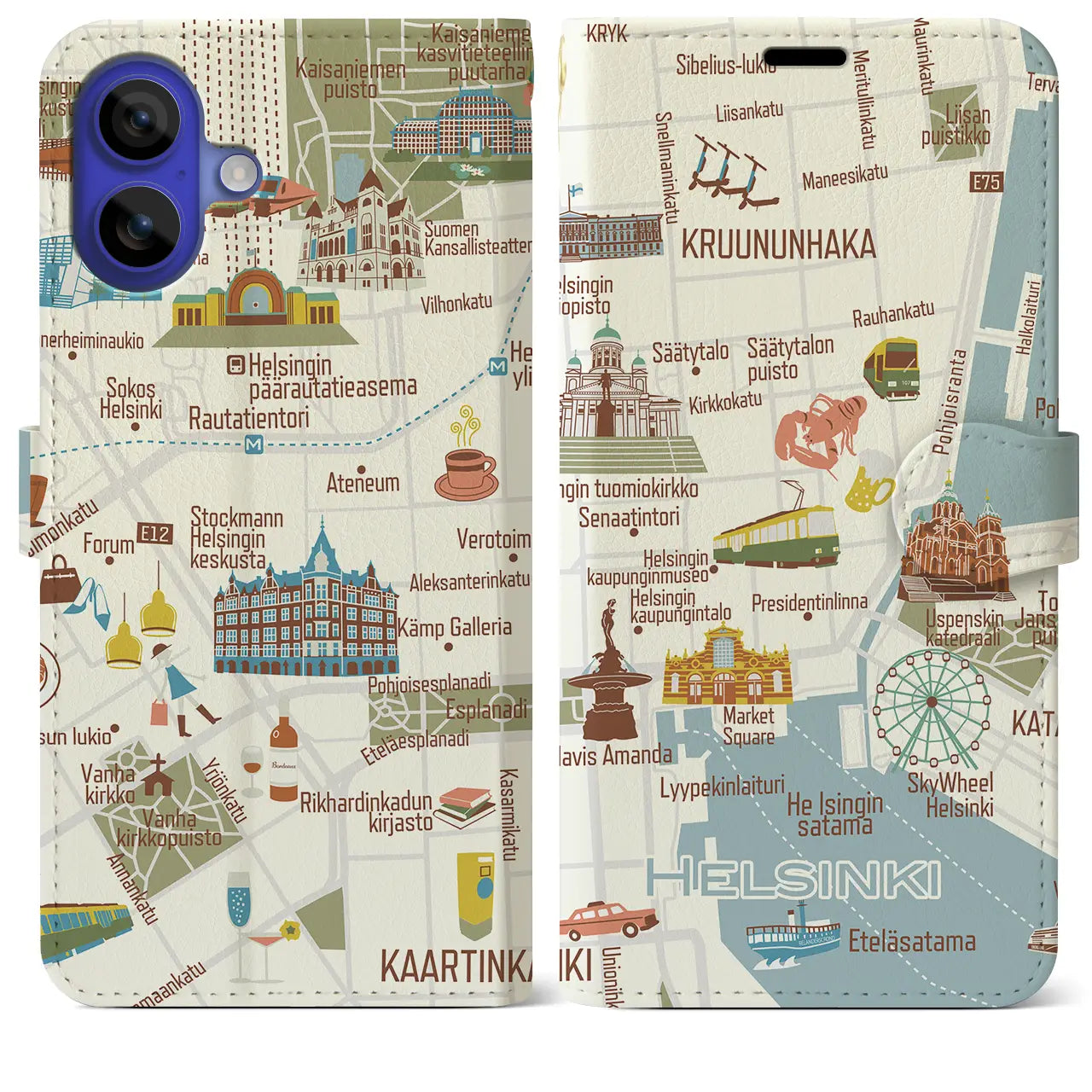 【ヘルシンキ】イラストマップiPhoneケース（手帳タイプ）