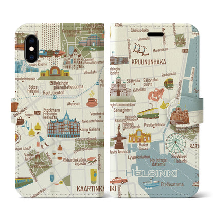 【ヘルシンキ（イラスト）】イラストマップiPhoneケース（手帳タイプ）ブライト・iPhone XS / X 用