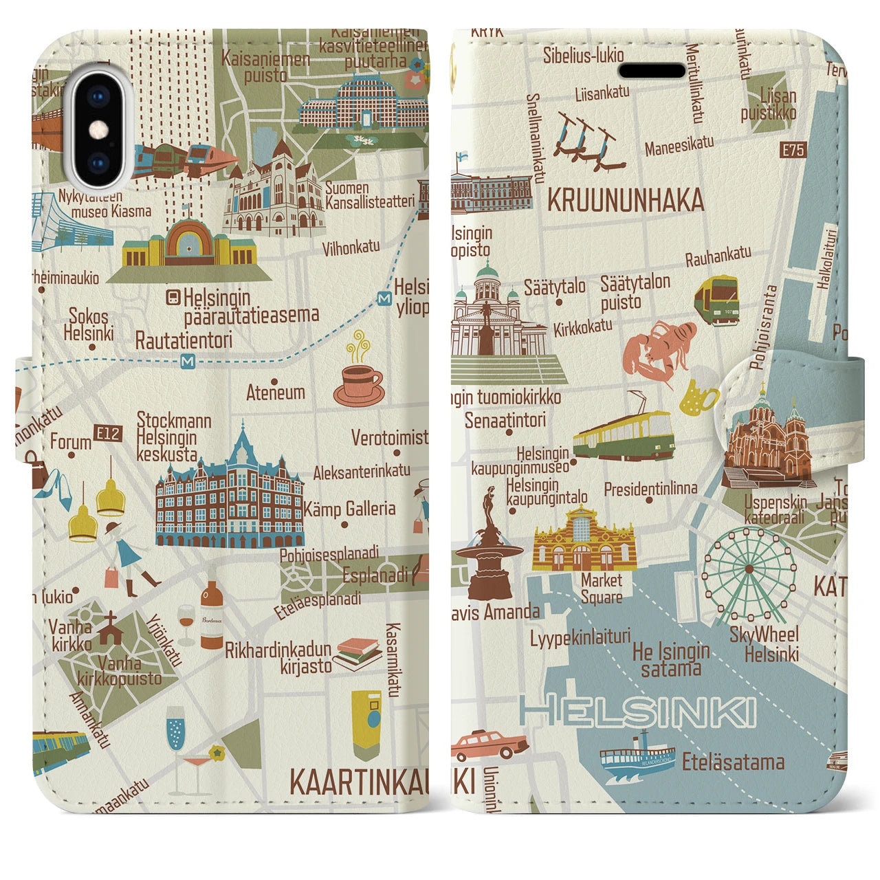 【ヘルシンキ（イラスト）】地図柄iPhoneケース（手帳両面タイプ・ブライト）iPhone XS Max 用