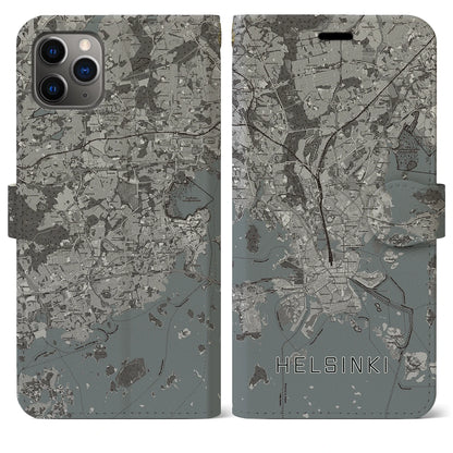 【ヘルシンキ（フィンランド）】地図柄iPhoneケース（手帳タイプ）モノトーン・iPhone 11 Pro Max 用