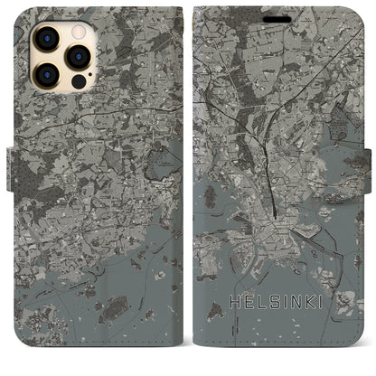 【ヘルシンキ（フィンランド）】地図柄iPhoneケース（手帳タイプ）モノトーン・iPhone 12 Pro Max 用