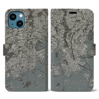 【ヘルシンキ（フィンランド）】地図柄iPhoneケース（手帳タイプ）モノトーン・iPhone 13 用