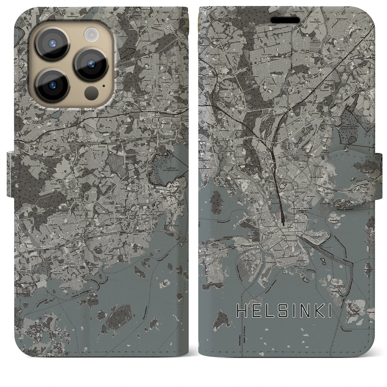 【ヘルシンキ】地図柄iPhoneケース（手帳両面タイプ・モノトーン）iPhone 14 Pro Max 用