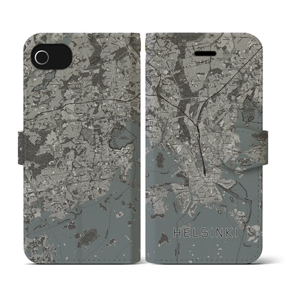 【ヘルシンキ（フィンランド）】地図柄iPhoneケース（手帳タイプ）モノトーン・iPhone SE（第3 / 第2世代） / 8 / 7 / 6s / 6 用