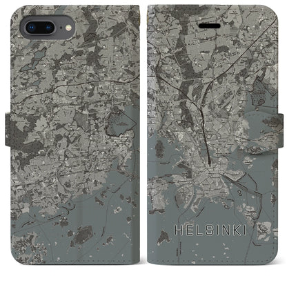 【ヘルシンキ（フィンランド）】地図柄iPhoneケース（手帳タイプ）モノトーン・iPhone 8Plus /7Plus / 6sPlus / 6Plus 用