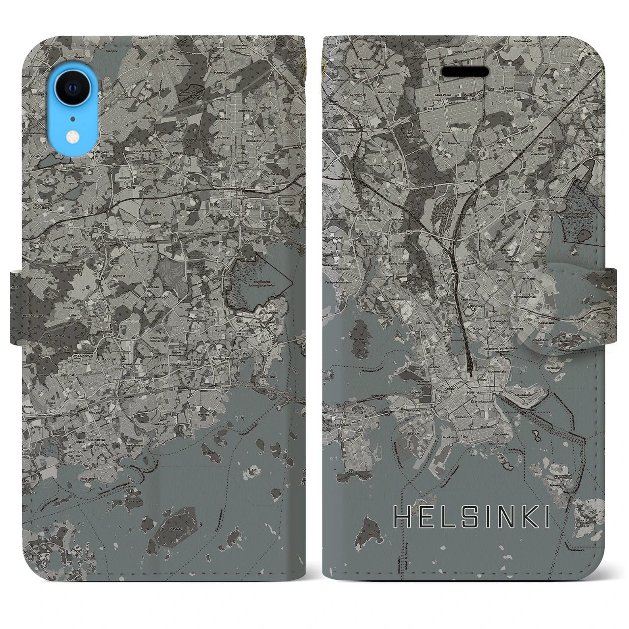 【ヘルシンキ】地図柄iPhoneケース（手帳両面タイプ・モノトーン）iPhone XR 用