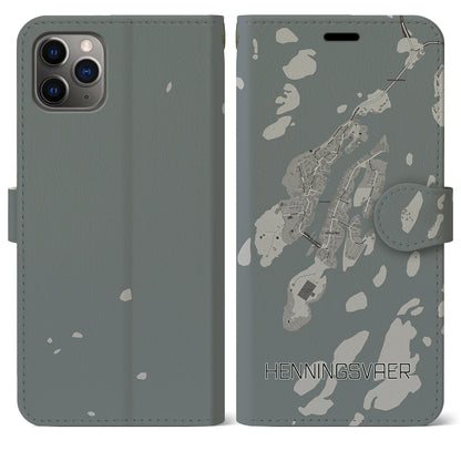 【ヘニングスヴァール（ノルウェー）】地図柄iPhoneケース（手帳タイプ）モノトーン・iPhone 11 Pro Max 用