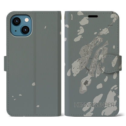 【ヘニングスヴァール（ノルウェー）】地図柄iPhoneケース（手帳タイプ）モノトーン・iPhone 13 用