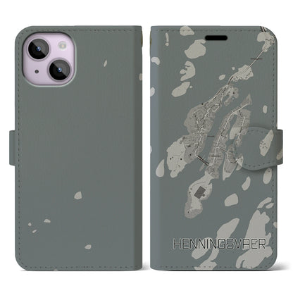 【ヘニングスヴァール（ノルウェー）】地図柄iPhoneケース（手帳タイプ）モノトーン・iPhone 14 用