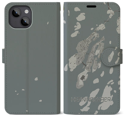 【ヘニングスヴァール（ノルウェー）】地図柄iPhoneケース（手帳タイプ）モノトーン・iPhone 14 Plus 用