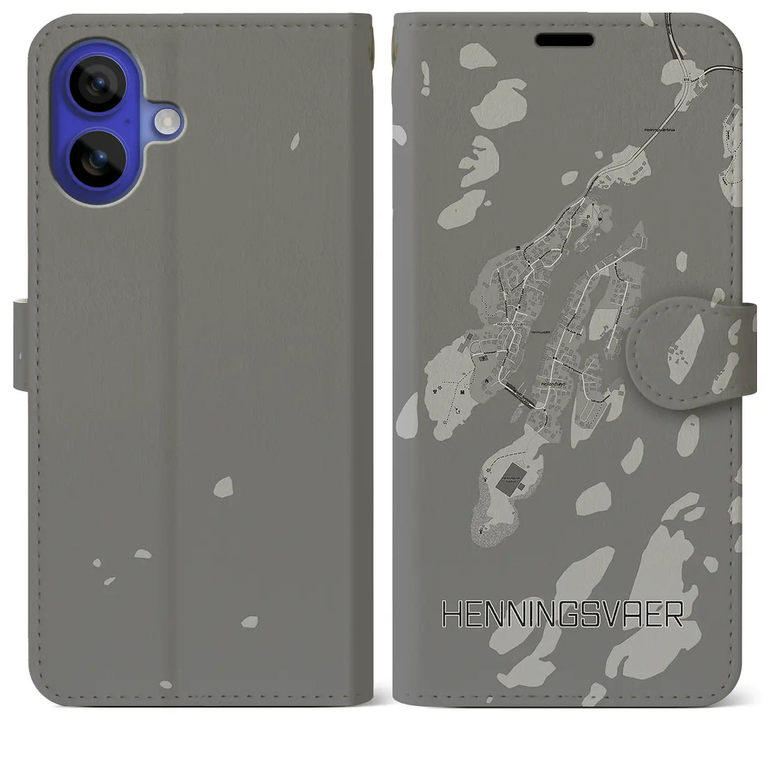 【ヘニングスヴァール(ノルウェー)】地図柄iPhoneケース(手帳タイプ)モノトーン・iPhone 16 Pro Max 用