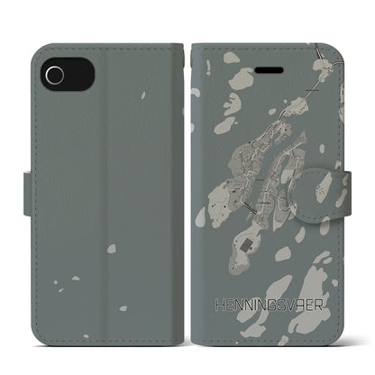 【ヘニングスヴァール（ノルウェー）】地図柄iPhoneケース（手帳タイプ）モノトーン・iPhone SE（第3 / 第2世代） / 8 / 7 / 6s / 6 用