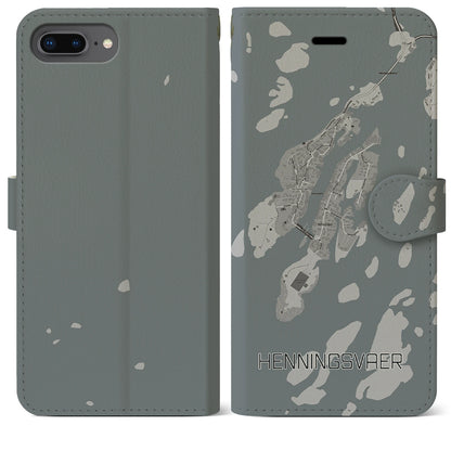 【ヘニングスヴァール（ノルウェー）】地図柄iPhoneケース（手帳タイプ）モノトーン・iPhone 8Plus /7Plus / 6sPlus / 6Plus 用