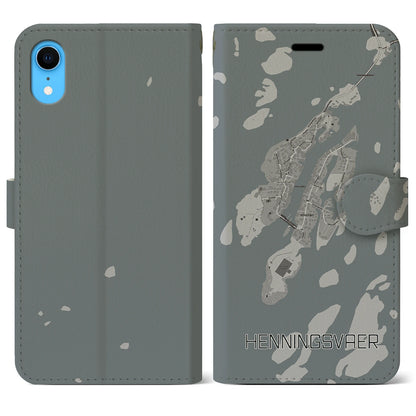 【ヘニングスヴァール（ノルウェー）】地図柄iPhoneケース（手帳タイプ）モノトーン・iPhone XR 用