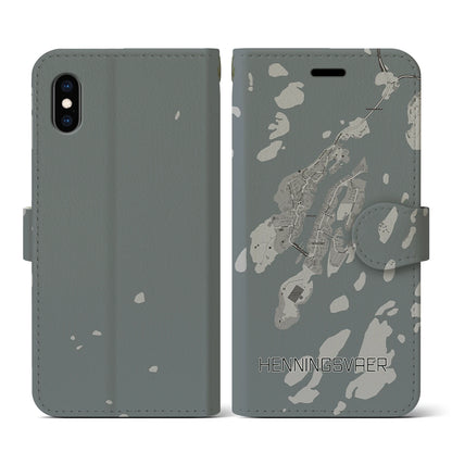 【ヘニングスヴァール（ノルウェー）】地図柄iPhoneケース（手帳タイプ）モノトーン・iPhone XS / X 用