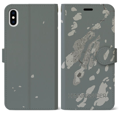 【ヘニングスヴァール（ノルウェー）】地図柄iPhoneケース（手帳タイプ）モノトーン・iPhone XS Max 用