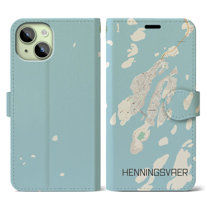 【ヘニングスヴァール（ノルウェー）】地図柄iPhoneケース（手帳タイプ）ナチュラル・iPhone 15 用