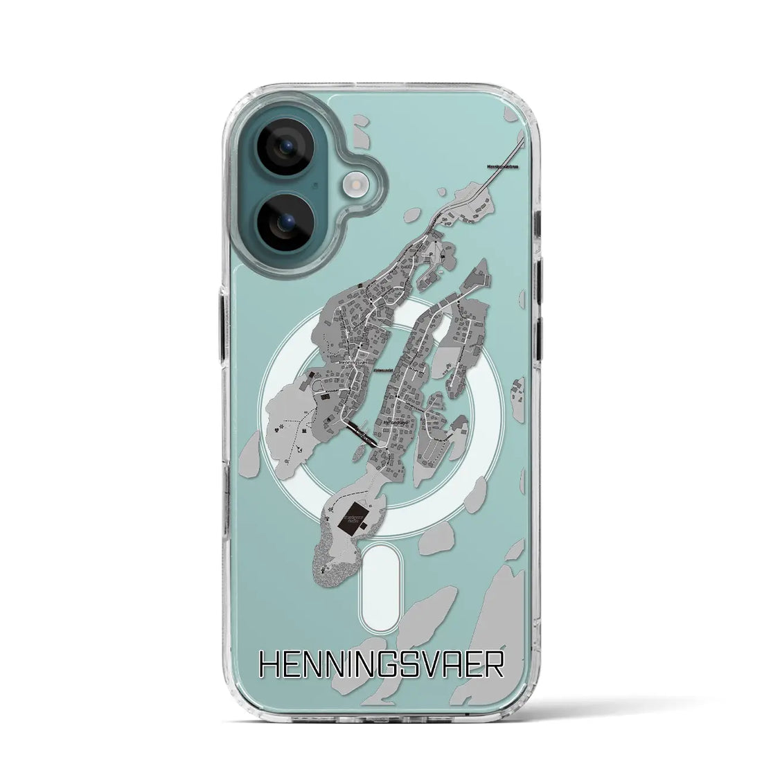 【ヘニングスヴァール(ノルウェー)】地図柄iPhoneケース(MagSafeタイプ)モノトーン・iPhone 16 Pro 用