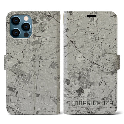 【ひばりヶ丘（東京都）】地図柄iPhoneケース（手帳タイプ）モノトーン・iPhone 12 / 12 Pro 用