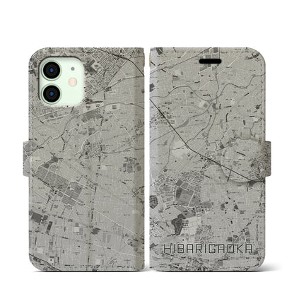 【ひばりヶ丘（東京都）】地図柄iPhoneケース（手帳タイプ）モノトーン・iPhone 12 mini 用