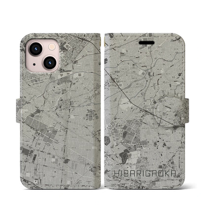 【ひばりヶ丘（東京都）】地図柄iPhoneケース（手帳タイプ）モノトーン・iPhone 13 mini 用