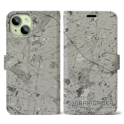 【ひばりヶ丘（東京都）】地図柄iPhoneケース（手帳タイプ）モノトーン・iPhone 15 用