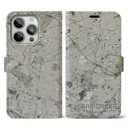 【ひばりヶ丘（東京都）】地図柄iPhoneケース（手帳タイプ）モノトーン・iPhone 15 Pro 用