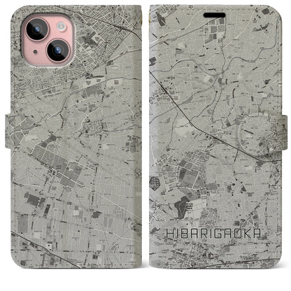 【ひばりヶ丘（東京都）】地図柄iPhoneケース（手帳タイプ）モノトーン・iPhone 15 Plus 用