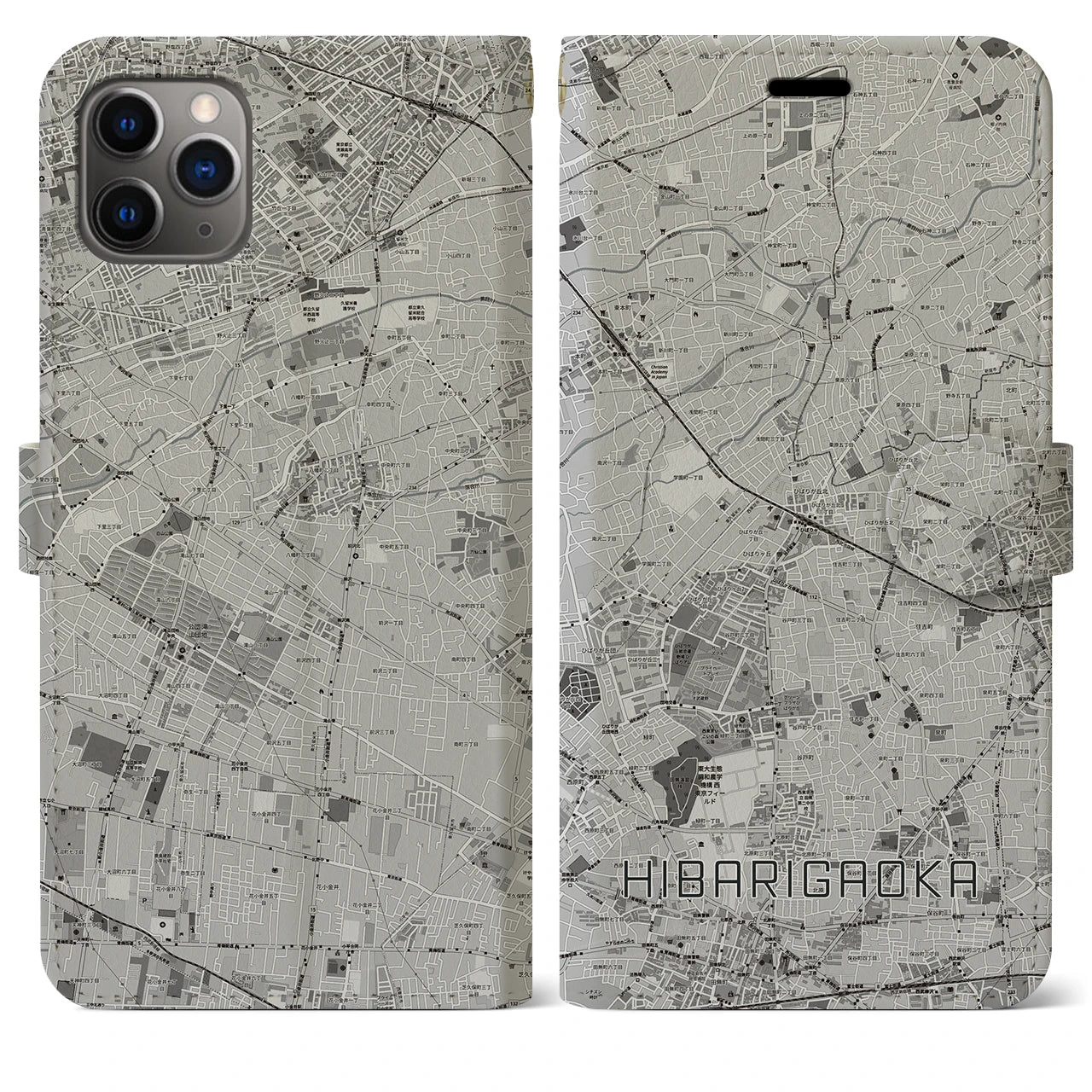 【ひばりヶ丘（東京都）】地図柄iPhoneケース（手帳タイプ）