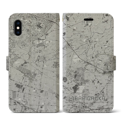 【ひばりヶ丘（東京都）】地図柄iPhoneケース（手帳タイプ）モノトーン・iPhone XS / X 用