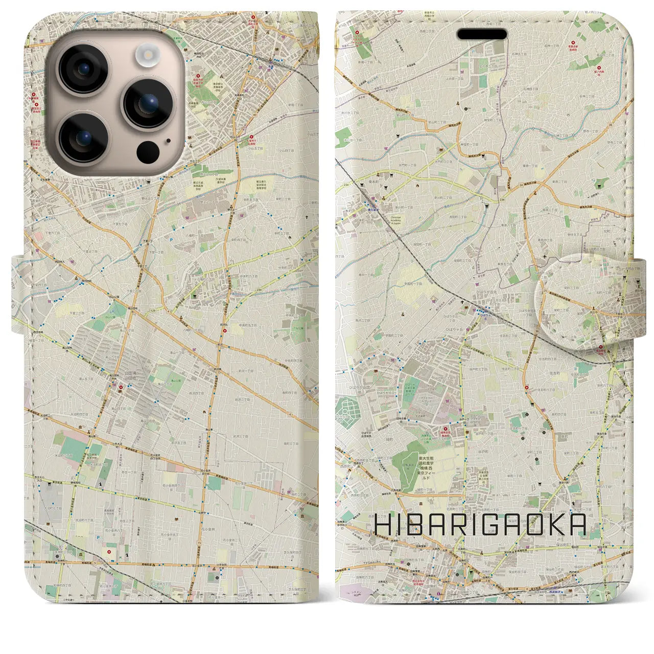 【ひばりヶ丘（東京都）】地図柄iPhoneケース（手帳タイプ）ナチュラル・iPhone 16 Plus 用