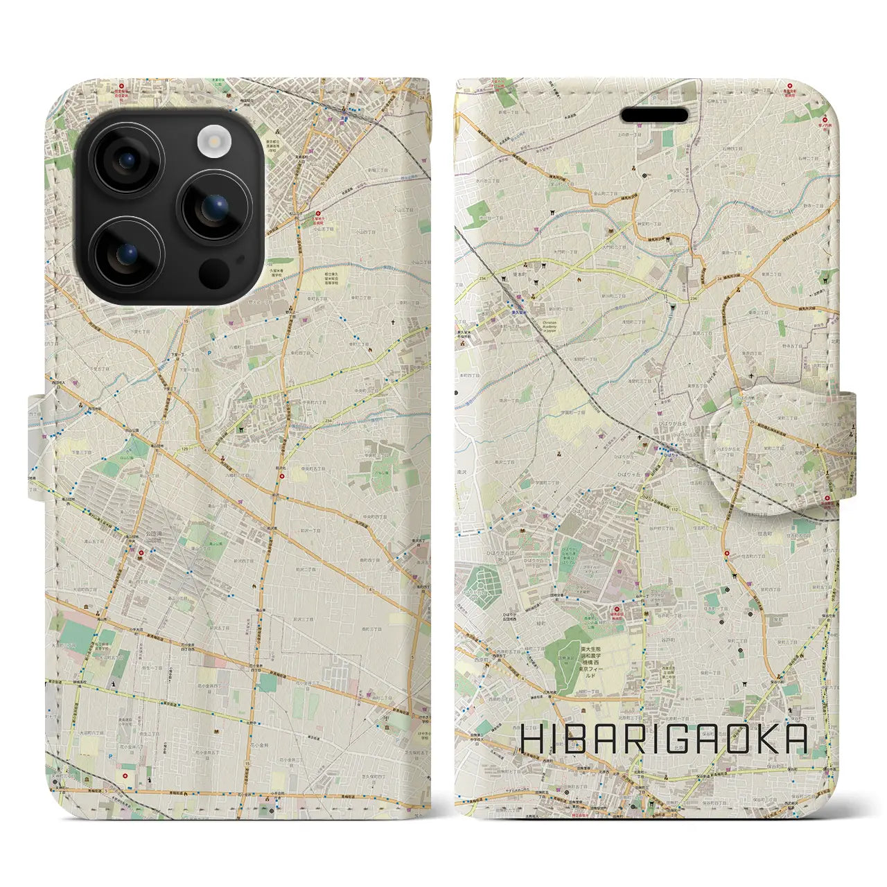 【ひばりヶ丘（東京都）】地図柄iPhoneケース（手帳タイプ）ナチュラル・iPhone 16 用