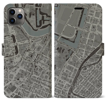 【日比谷（東京都）】地図柄iPhoneケース（手帳タイプ）モノトーン・iPhone 11 Pro Max 用
