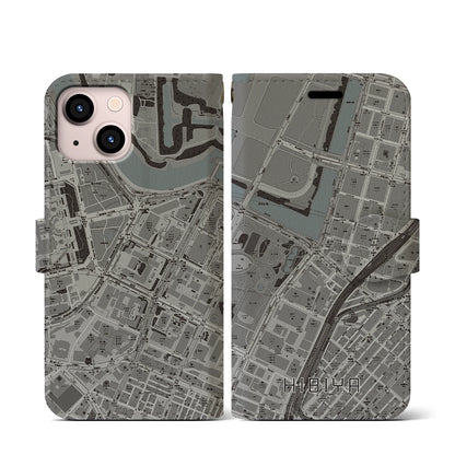 【日比谷（東京都）】地図柄iPhoneケース（手帳タイプ）モノトーン・iPhone 13 mini 用
