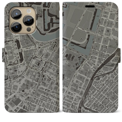 【日比谷（東京都）】地図柄iPhoneケース（手帳タイプ）モノトーン・iPhone 14 Pro Max 用
