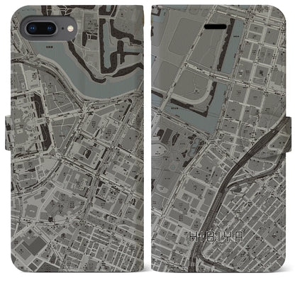 【日比谷（東京都）】地図柄iPhoneケース（手帳タイプ）モノトーン・iPhone 8Plus /7Plus / 6sPlus / 6Plus 用