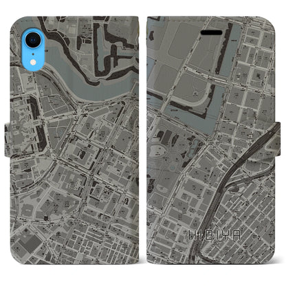 【日比谷（東京都）】地図柄iPhoneケース（手帳タイプ）モノトーン・iPhone XR 用