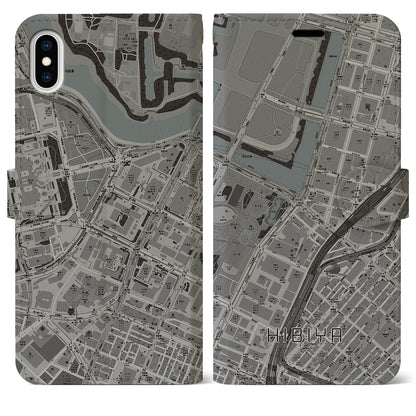 【日比谷（東京都）】地図柄iPhoneケース（手帳タイプ）モノトーン・iPhone XS Max 用