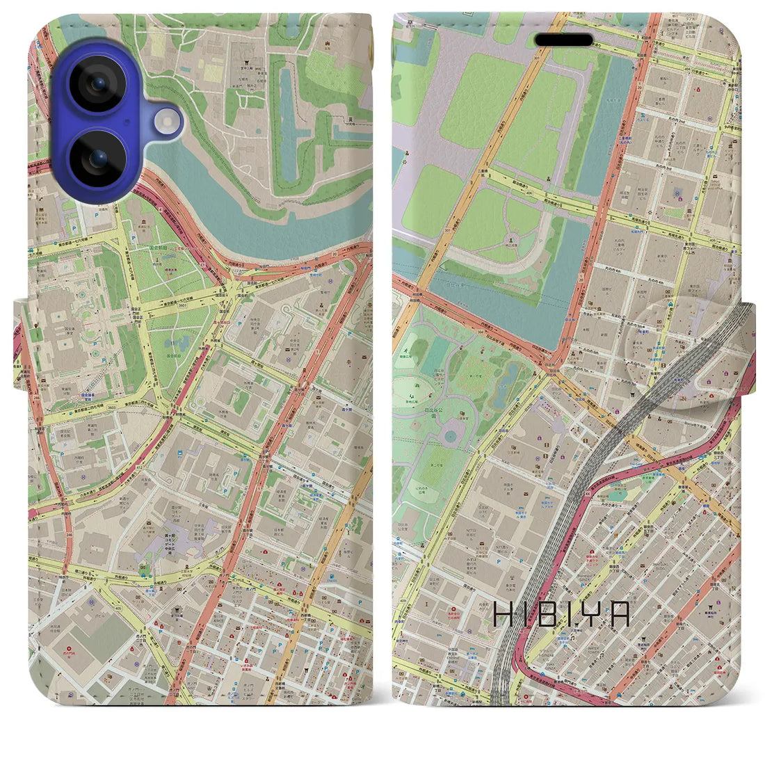 【日比谷（東京都）】地図柄iPhoneケース（手帳タイプ）ナチュラル・iPhone 16 Pro Max 用