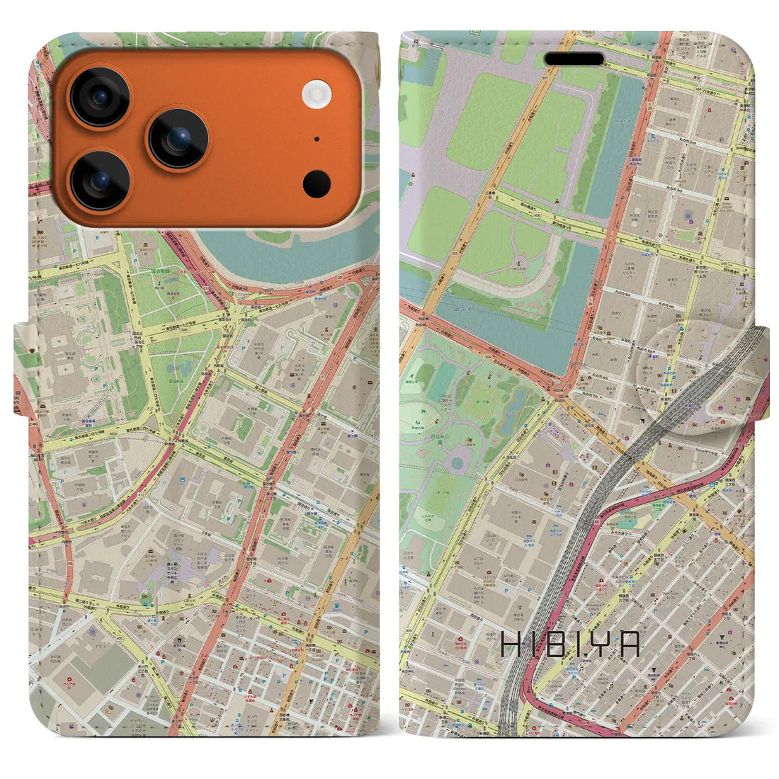 【日比谷(東京都)】地図柄iPhoneケース(手帳タイプ)モノトーン・iPhone 17 Pro Max 用