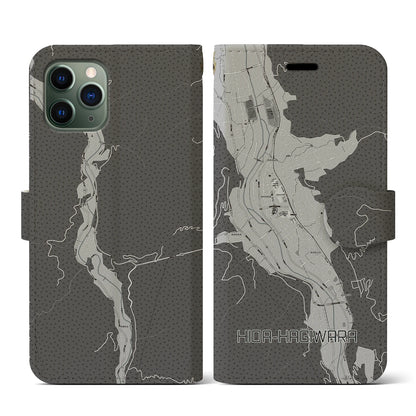 【飛騨萩原（岐阜県）】地図柄iPhoneケース（手帳タイプ）モノトーン・iPhone 11 Pro 用