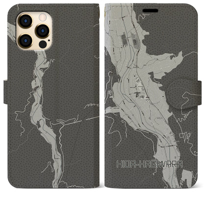 【飛騨萩原（岐阜県）】地図柄iPhoneケース（手帳タイプ）モノトーン・iPhone 12 Pro Max 用