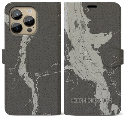 【飛騨萩原（岐阜県）】地図柄iPhoneケース（手帳タイプ）モノトーン・iPhone 14 Pro Max 用