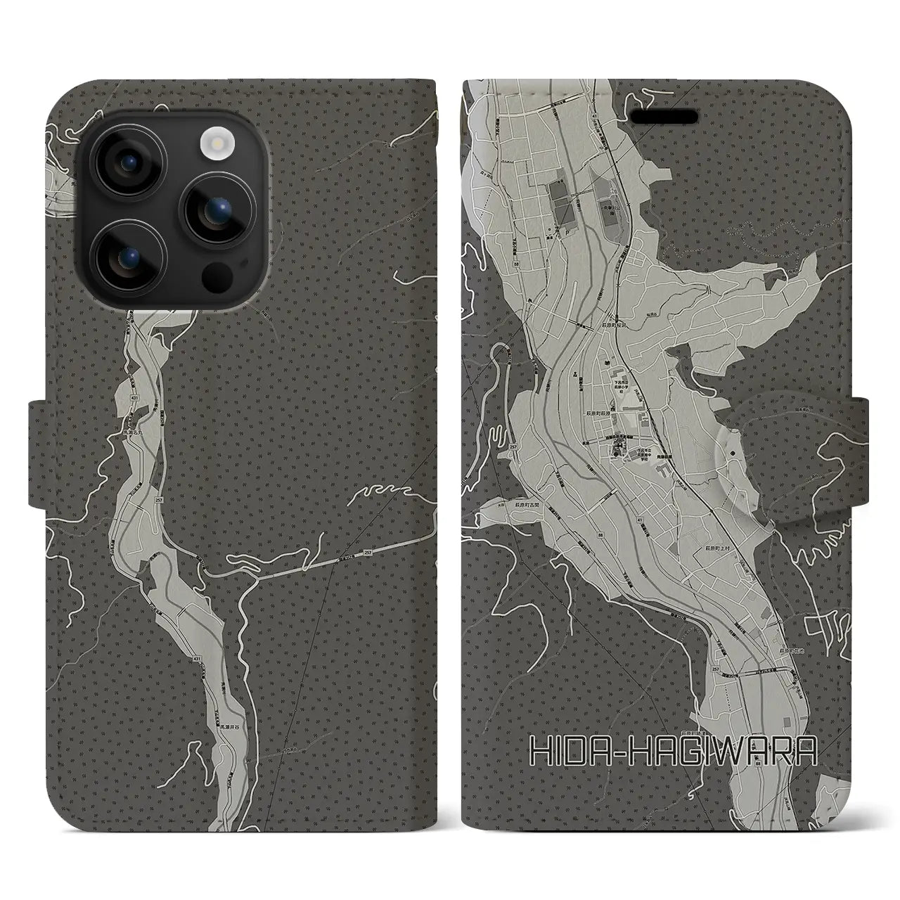 【飛騨萩原（岐阜県）】地図柄iPhoneケース（手帳タイプ）